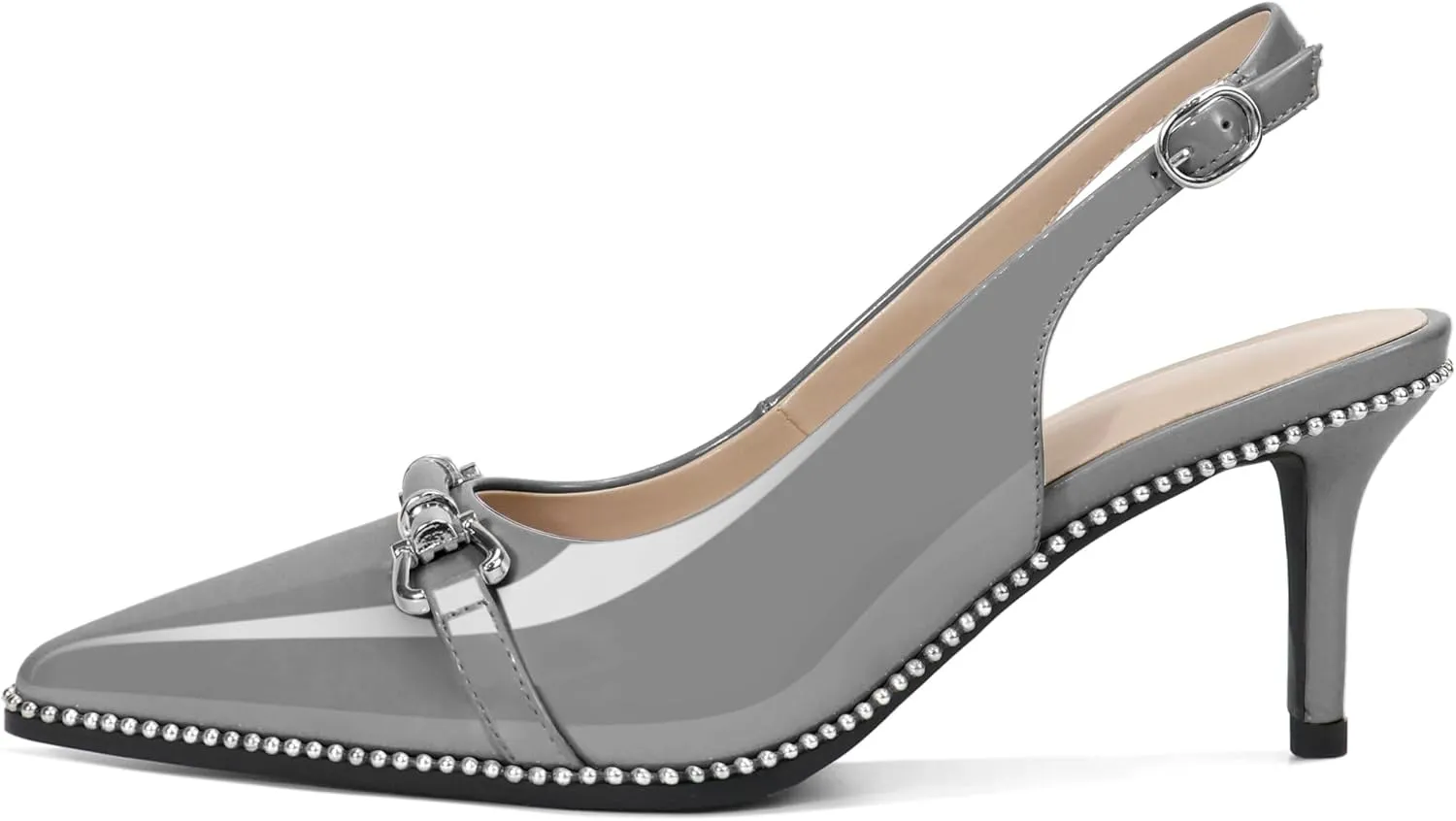 YODEKS Slingback Kitten Heels Women's Pointed Toe Low Heel Pumps 2.5 Inch Beaded Metal Buckle Shoes US Size 5-13