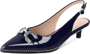 YODEKS Women's Slingback Kitten Heels Pointed Toe Low Heel Beaded Pumps 1.5 Inch Metal Buckle Shoes Size 5-13