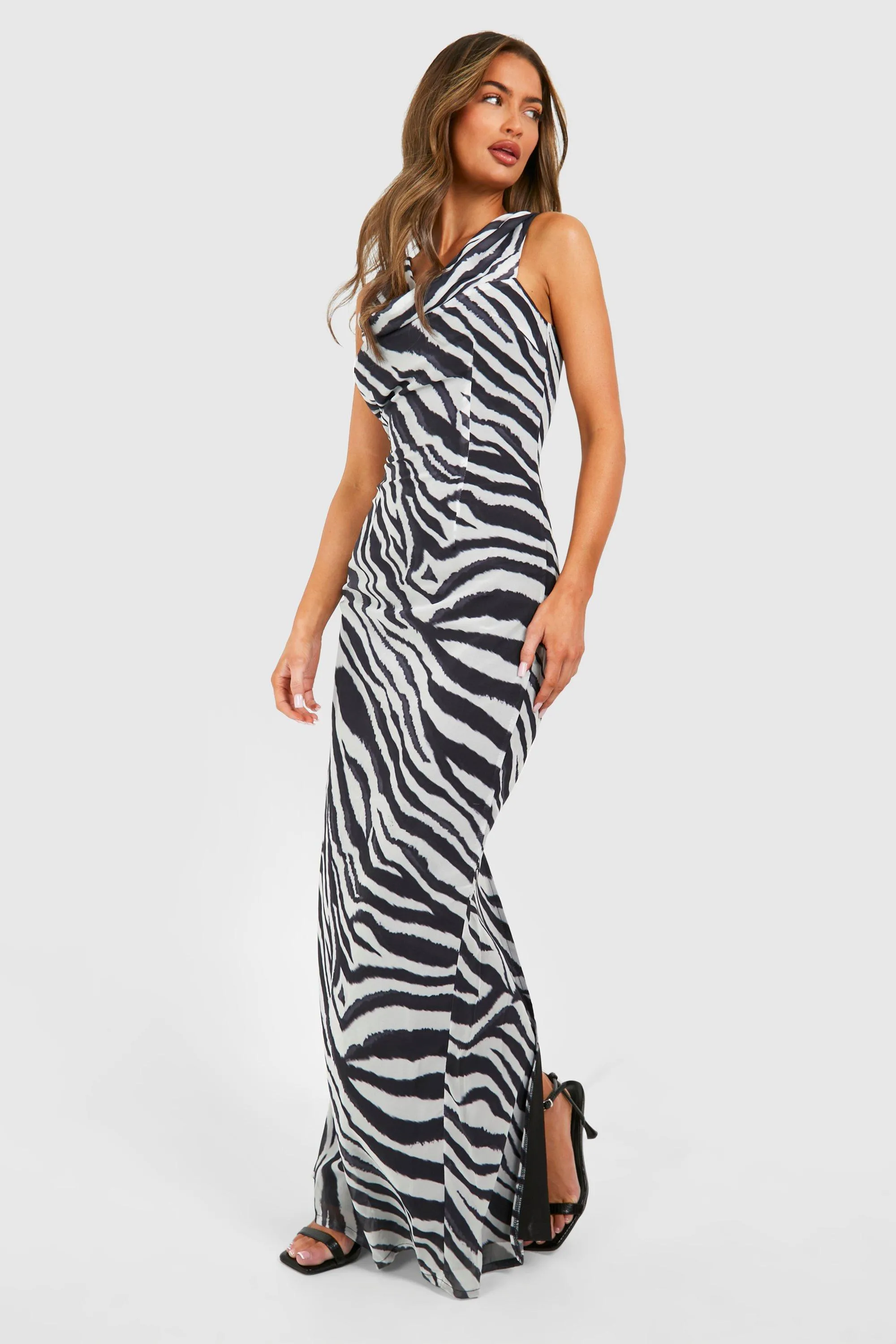Zebra Dreams Cowl Back Maxi Dress