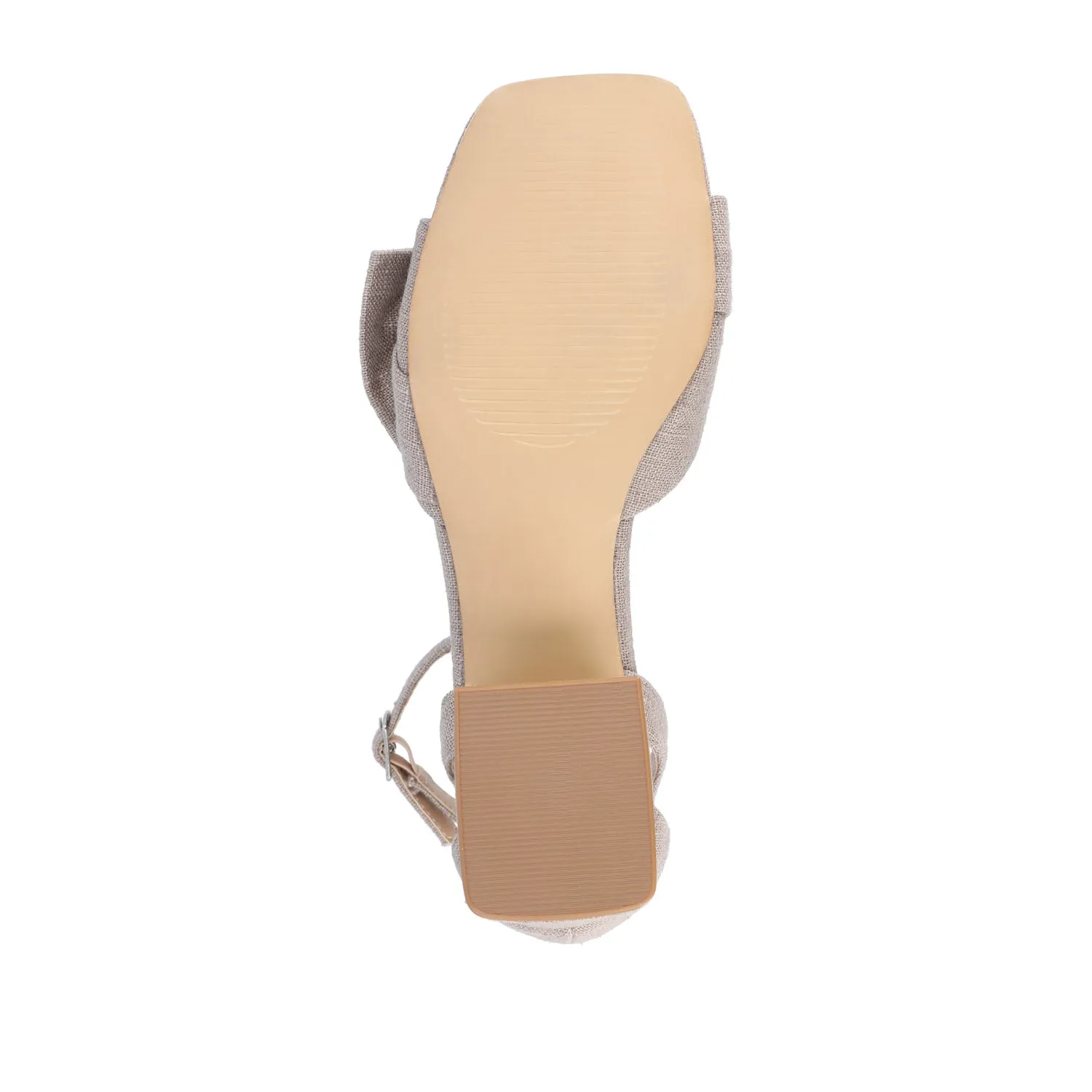 ZEVI STRAPPY BLOCK HEELS IN FABRIC