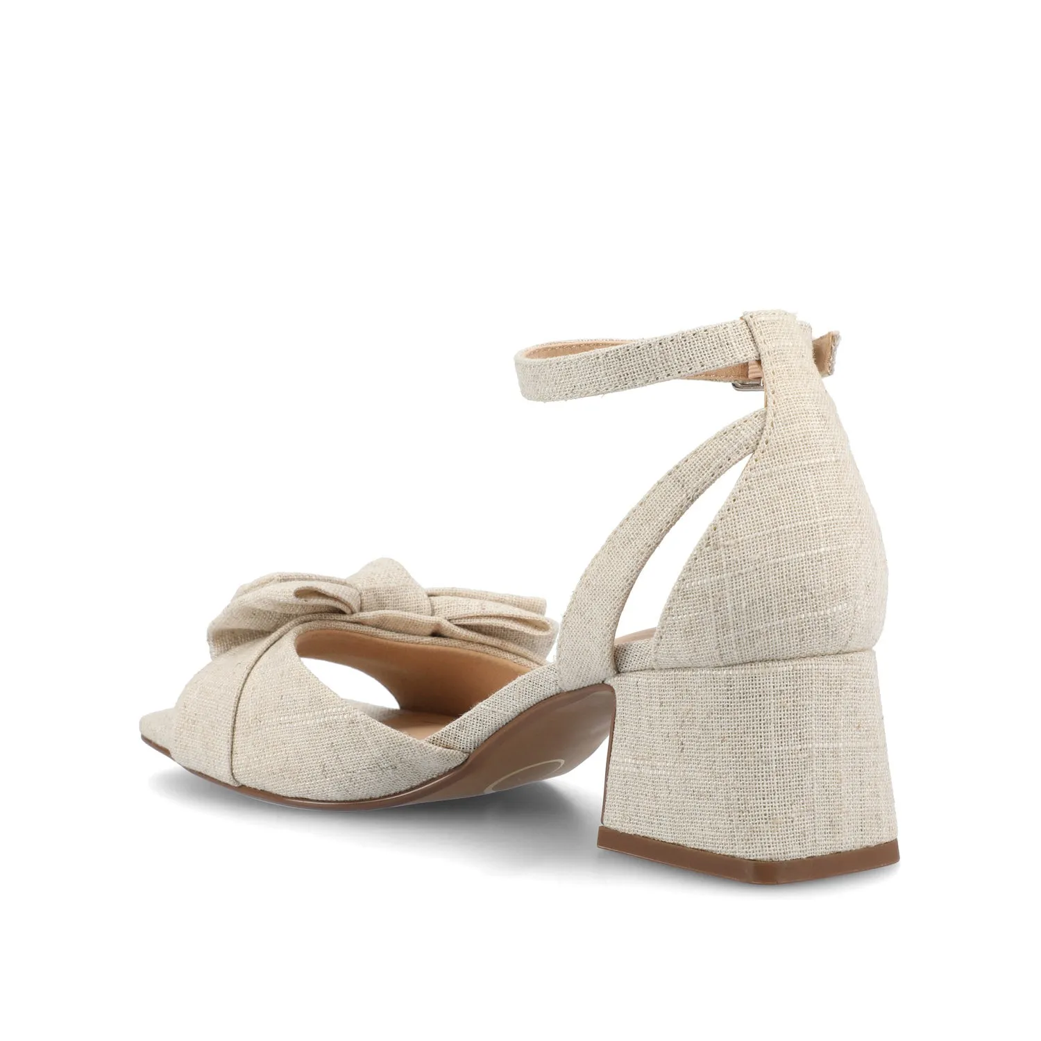 ZEVI STRAPPY BLOCK HEELS IN FABRIC