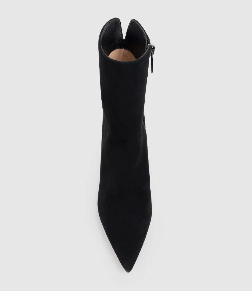 ZIARA85 Block Heel Ankle Boot in Black Suede