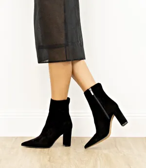ZIARA85 Block Heel Ankle Boot in Black Suede